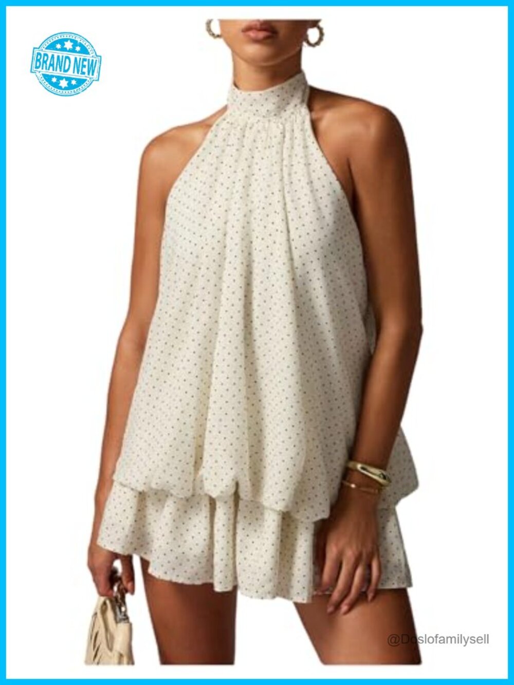 Floerns Women's Polka Dots Halter Drop Waist Layered Ruffle Mini Dress
